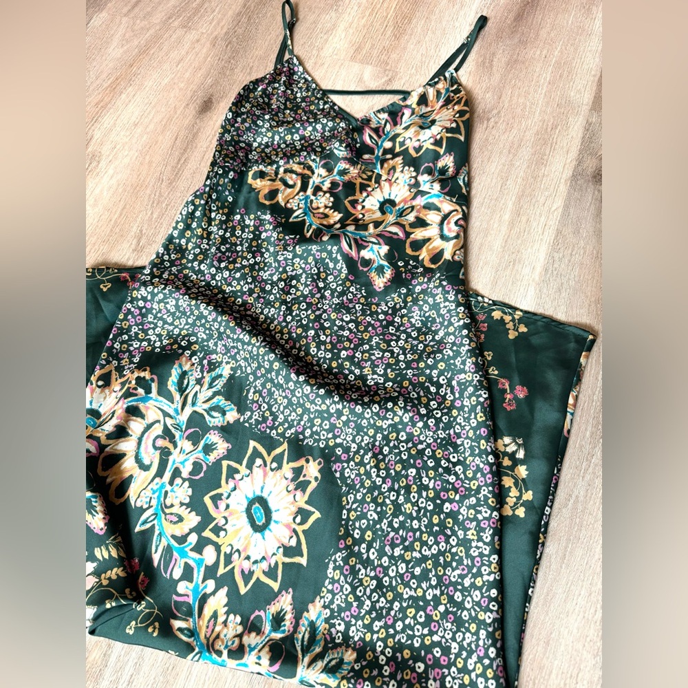 {SOLD} Free People Your Better Side Green Floral Print Midi Low Back Slip Dress